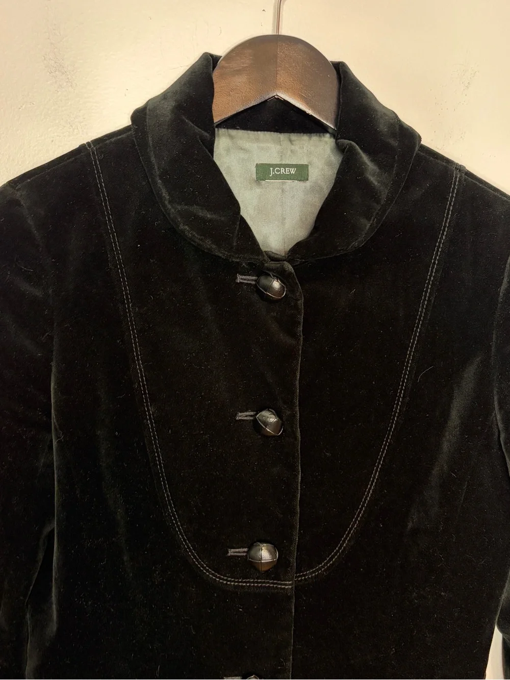 J.Crew Black Velvet Bella Blazer Jacket Womens 4/6 Lined Knot Buttons Equestrian
